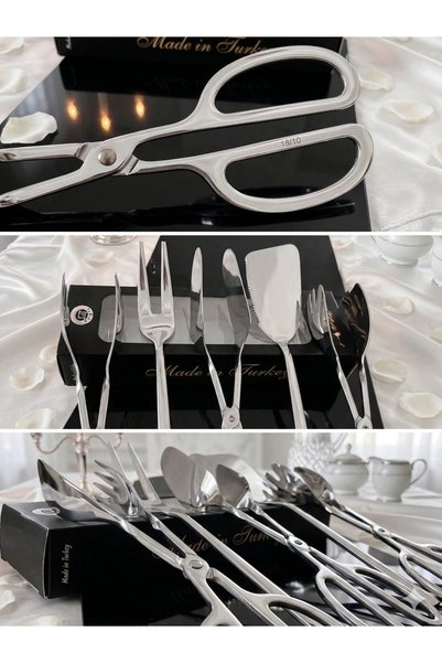 LeesHome Luxury Silver Serving Salad Cake Pasta 5 Piece Tongs Set 18/10