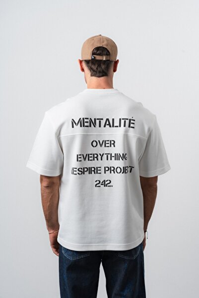 Respire Tricou pentru bărbați cu imprimeu Mentalite, croială normală, ecru