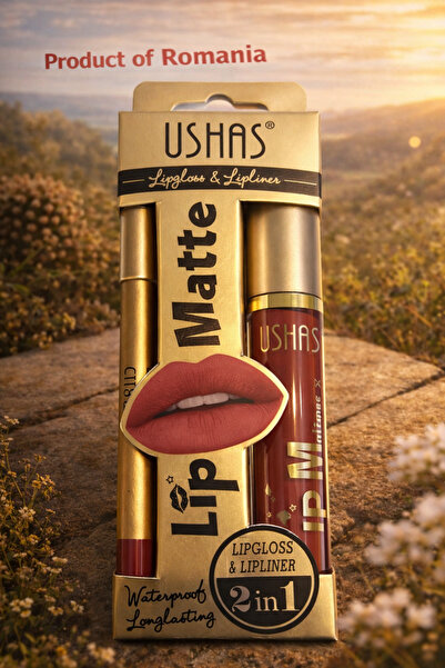 Clino USHAS Matte Lip 2in1 Set – Lipgloss + Lip Pencil, Waterproof, Long-last...