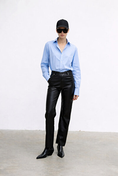 BORCKA TEKSTİL High Waist Tube Leg Faux Leather Women's Trousers