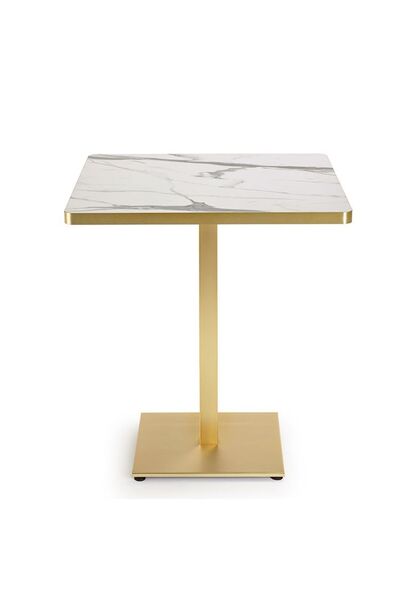 buz Round Coffee Table, White-Golden, with Marble Effect