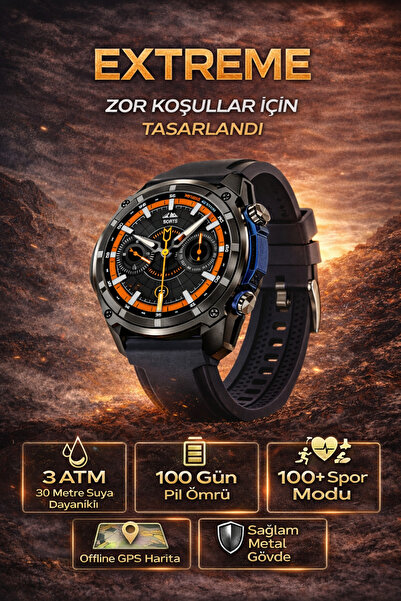 Merwish Extreme GPS’li Akıllı Saat 100+ Spor Modu 3ATM Su Geçirmez AMOLED Ekr...