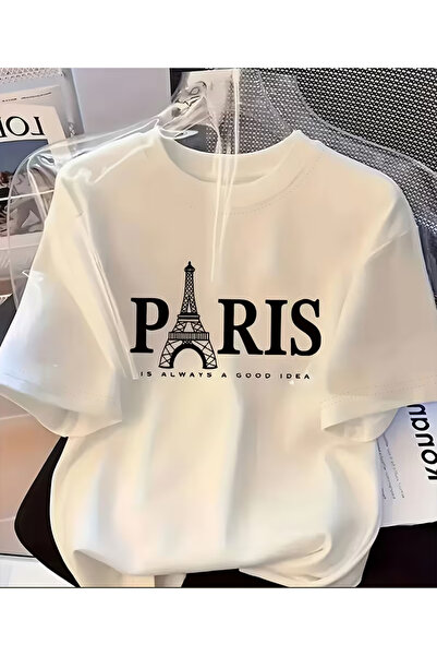 LİNA06 Women's Paris France T-Shirt - Soft Round Neck Short Sleeve Top with I...