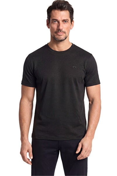 PAUL&SHARK Men's Woven Fabric Plain Crew Neck Black T-Shirt 25411026Sm-011
