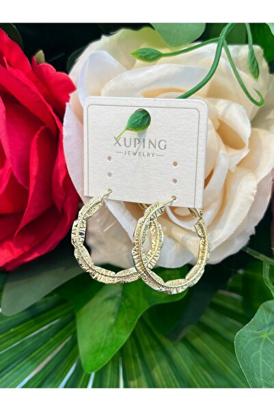 LUMI TAKI-SAAT Xpng Steel Gold Detailed Embroidered Hoop Earrings