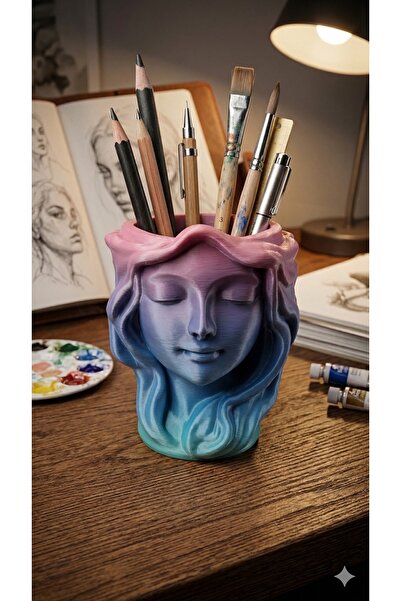 MYCRAFT3D Kız Figürlü Renkli Masa Üstü Kalemlik & Organizer 9X11cm