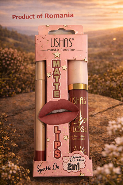 Clino USHAS Matte Lips 2in1 Set – Lipliner + Lip Gloss, Dark Pink Shade, Long...