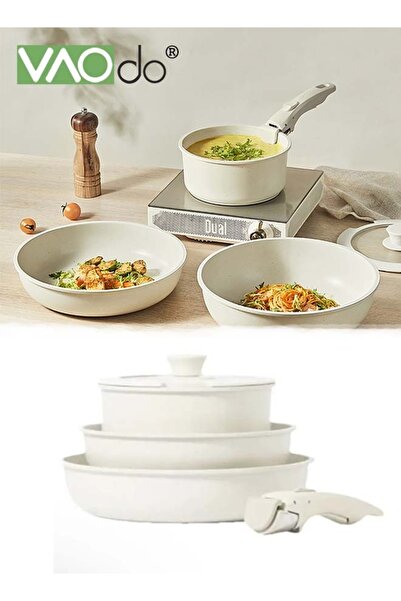 VAODO طقم أواني طهي 5 قطع غير لاصق مع مقابض قابلة للفصل، مناسب للطهي بالحث ال...