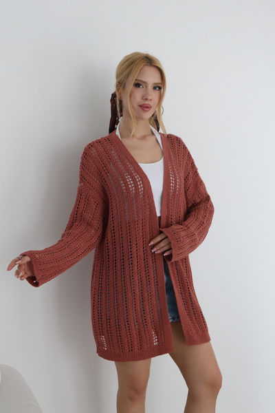 ALCHON V-Neck Long Sleeve Openwork Perforated Basic Simple Elegant Spring Sum...