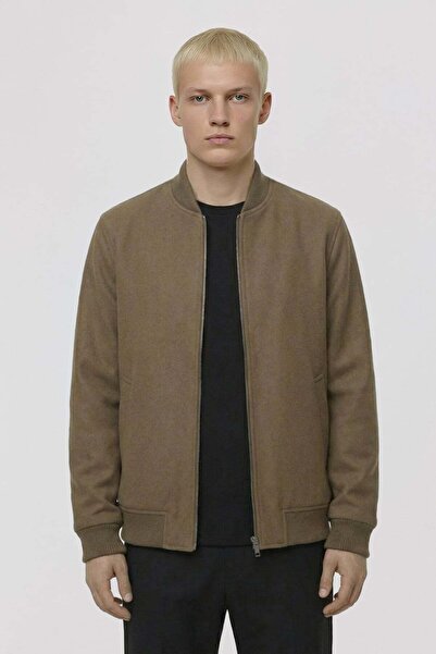 Sabri Özel Giotelli Camel Regular Fit Wool Bomber Collar Cashmere Men's Coat