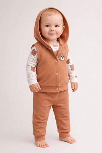 dinamik çocuk Baby boy Transitional newborn Corded Fabric Vest Set teddy bear...