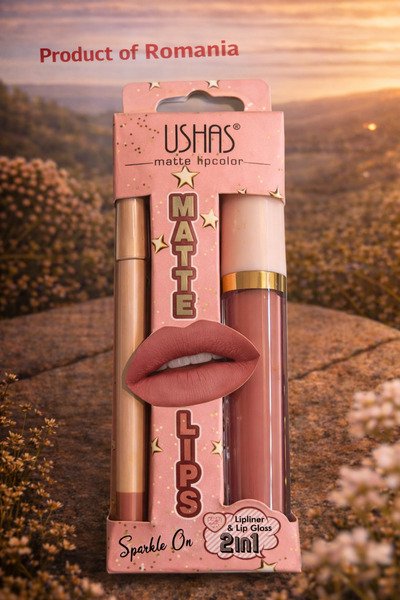 Clino USHAS Matte Lips 2in1 Set – Lipliner + Lip Gloss, Nude Pink Shade, Long...