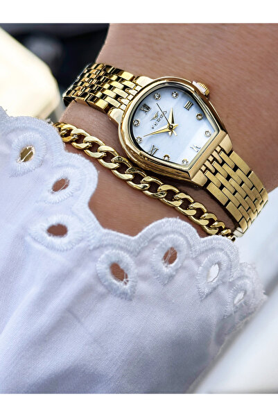 FERRO ساعة يد نسائية بسوار من الفولاذ الأصفر FL88745A-B مقاومة للماء 3 ATM مع...