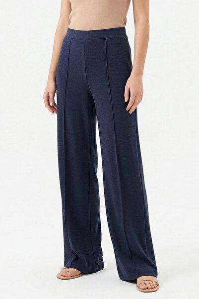 Ceremony Ribbed Front Lyocell Knitted Wide Leg Trousers 343 Navy Blue