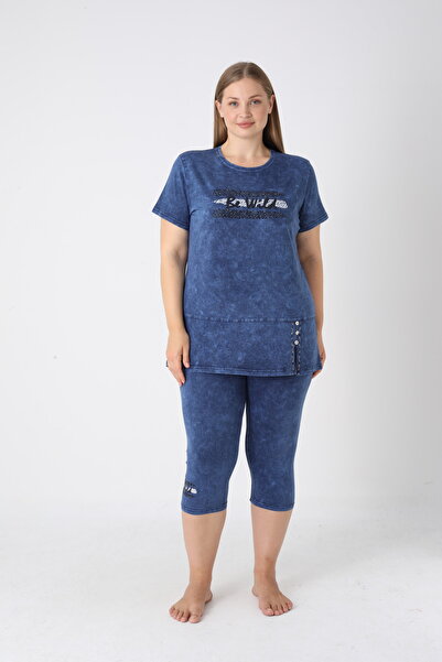 ROMEO LİFE Women's Plus Size Cotton Lycra Bottom-Top Capri Set 6182