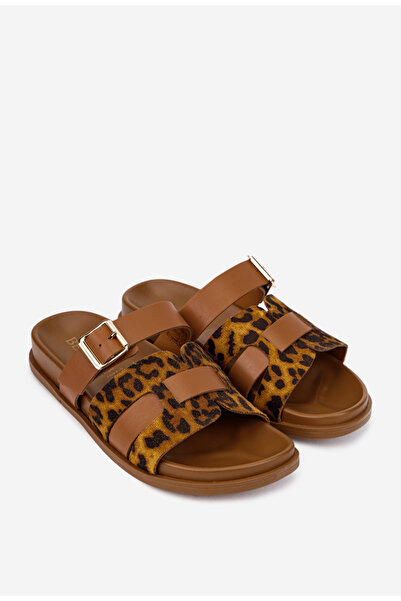 Dasha Sandale dama tip papuc din piele maro cu imprimeu