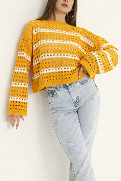 VARENZEA Women's Openwork Striped Perforated Knitwear Blouse Summer Seasonal ...