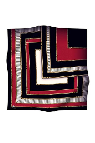 Vissona % 57 İPEK % 43 VİSKON Twill İpek Zincir Detaylı Geometrik Desenli Bor...