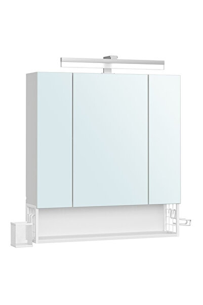 VASAGLE Bathroom Cabinet with Mirror and LED, Sockets and USB, 70x16x75cm, White