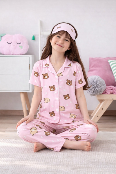 zahider Set de pijamale de vară cu mâneci scurte, cu guler de cămașă, cu nast...