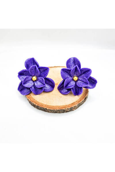 MYGRACE Handmade Earrings, Purple, Flower, Polymer Clay and Stainless Steel, ...