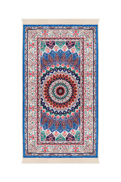 Bursa İpek سجادة صلاة مخملية زرقاء