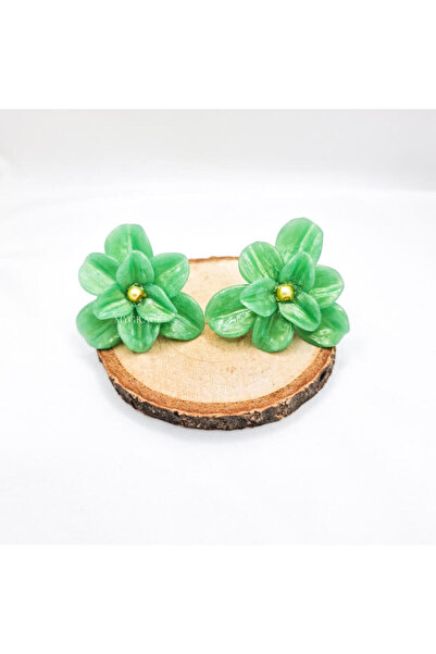 MYGRACE Ръчно изработени обеци, зелени със златисти отблясъци, цвете, полимер...