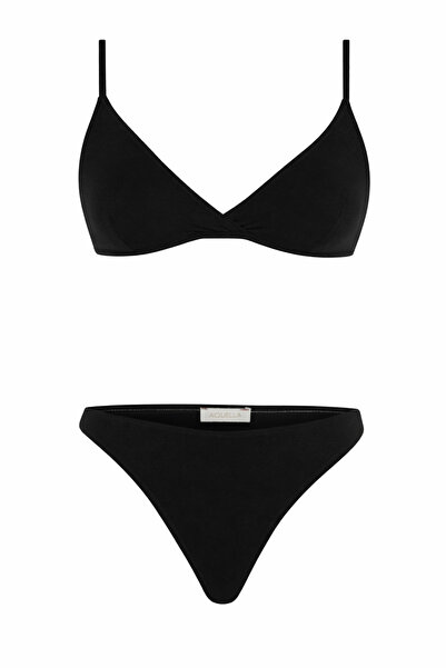 AQUELLA Black Triangle Bikini with Piping and Clips