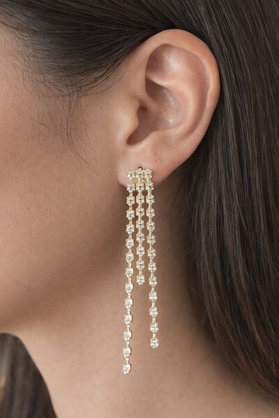 TAKIŞTIR Gold Color Stone Detailed Dangle Evening Dress Earrings (Pair)