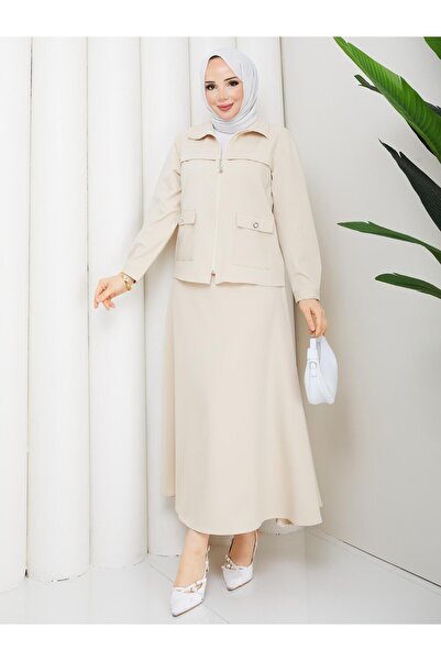 AVK MODA بدلة نسائية من قماش دابيل للملابس المحجبة مكونة من قطعتين