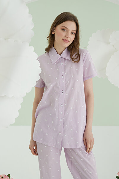 NBB Guler tip cămașă, Set de pijamale pentru femei, Mânecă scurtă, Închidere ...