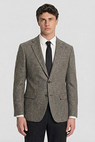 Sabri Özel Men's coffee viscose blend 4-drop classic jacket