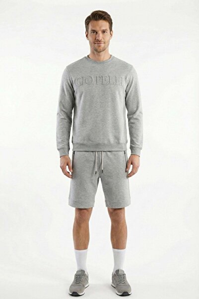 Sabri Özel Giotelli Gray Long Sleeve Regular Crew Neck Bottom-Top Shorts Set