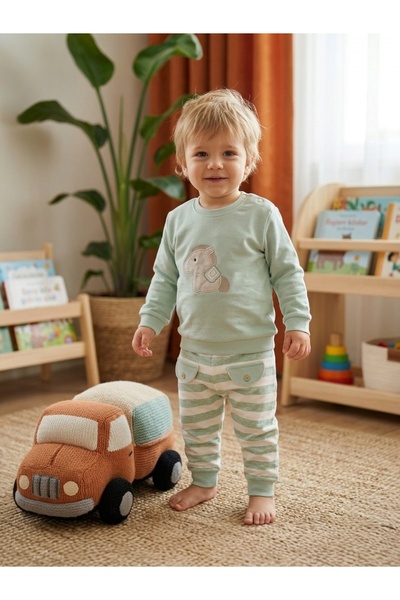 Aziz Bebe Front Embroidered 100% Cotton 2-Piece Set