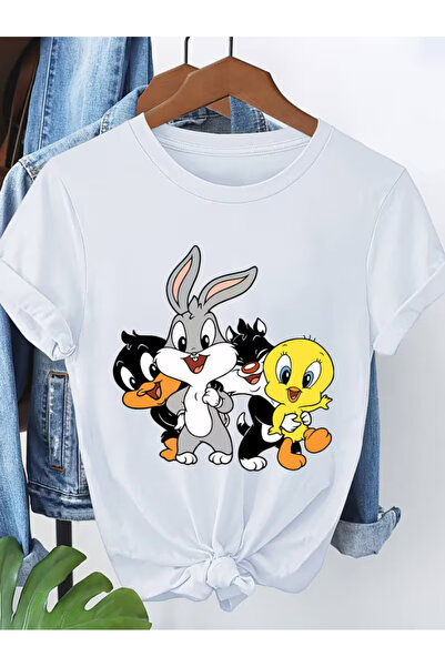 LİNA06 100% Pure Women'S T-Shirt Featuring a Cute Cartoon Bunny in His.