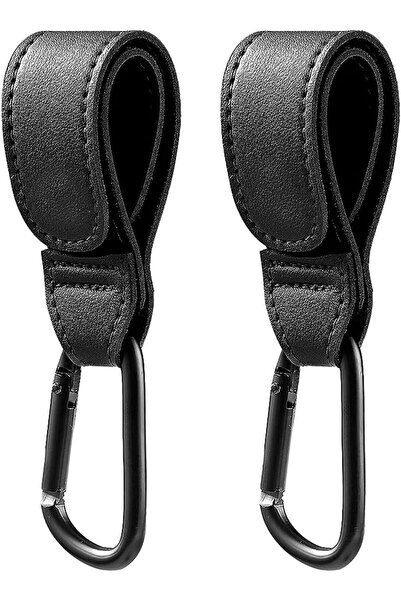 Arabest 2-Pack Stroller Hooks with Velcro Straps, Premium Vegan Leather Bag H...