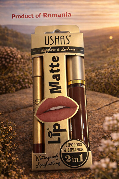 Clino USHAS Matte Lip 2in1 Set – Lipgloss + Lip Pencil, Brown Shade, Waterpro...
