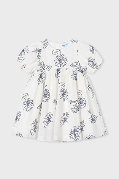 MAYORAL Girl's Balloon Sleeve Floral Dress - Ecru