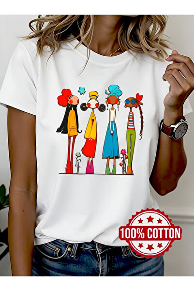 LİNA06 New Women'S Pure T-Shirt - Loose Round Neck Printed Short Sleeve Top