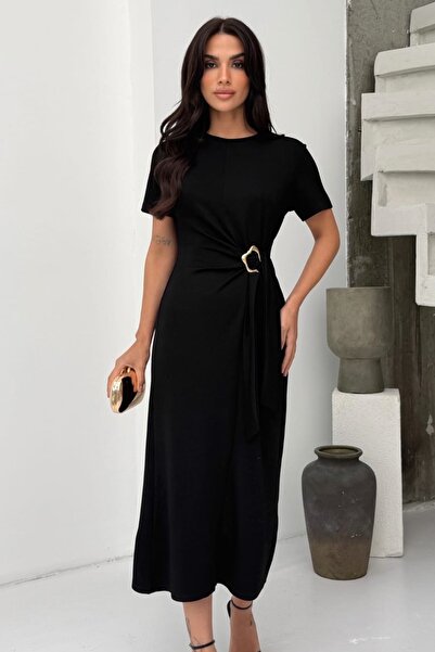 Ded COLLECTION Γυναικείο κομψό φόρεμα μίντι με κοντά μανίκια και αποσπώμενα α...