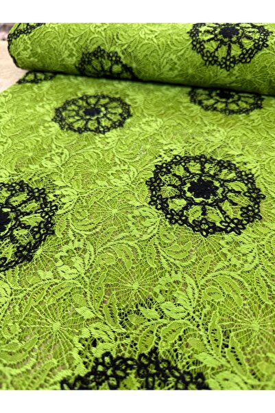 METERİAL Фісташково-зелена та чорна вишита французька мереживна тканина
