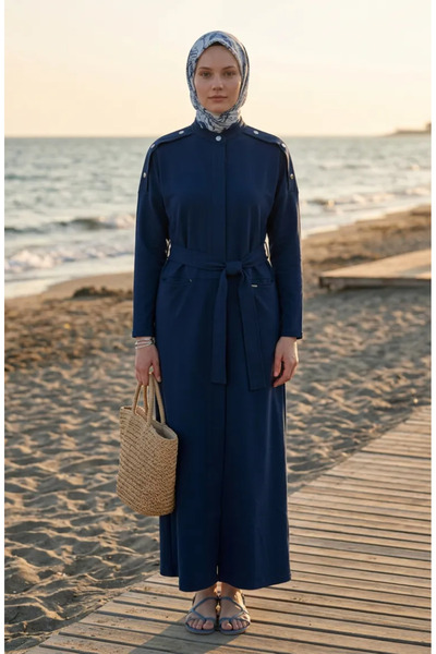 sefamerve Two-Thread Belted Ferace 71177-01 Navy Blue