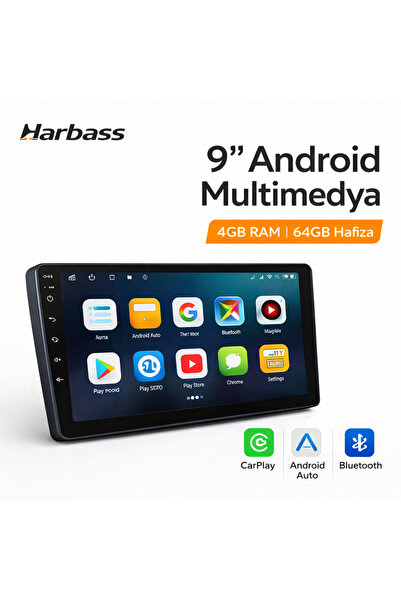Harbass 9” Android Multimedya Teyp | 4GB RAM 64GB | CarPlay & Android Auto | ...