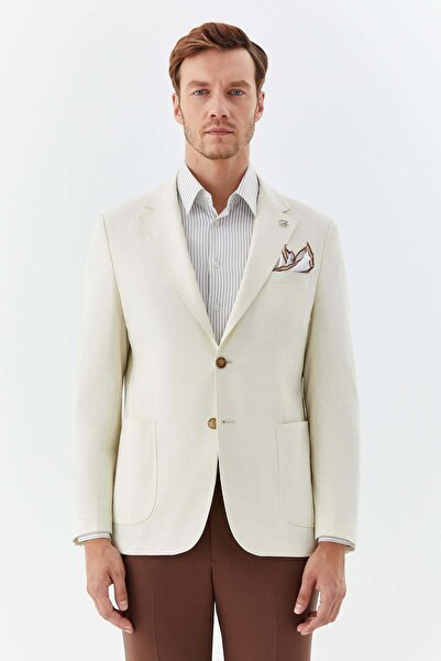 Sabri Özel Ecru Mono Collar Blazer Men's Jacket