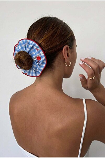 Katia&Bony Blue checkered cherry patterned buttoned elastic buckle