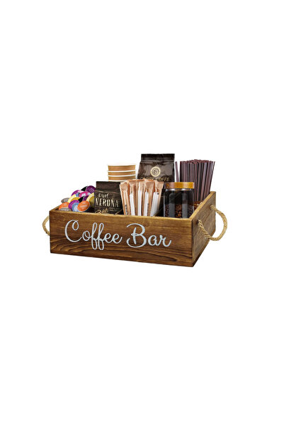 Snooe Coffee Station Organizer with Small Removable Dividers, Wooden Coffee B...