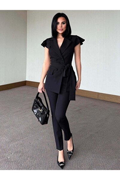 ZF BUTİK Belt Detailed Short Sleeve Vest Double Set