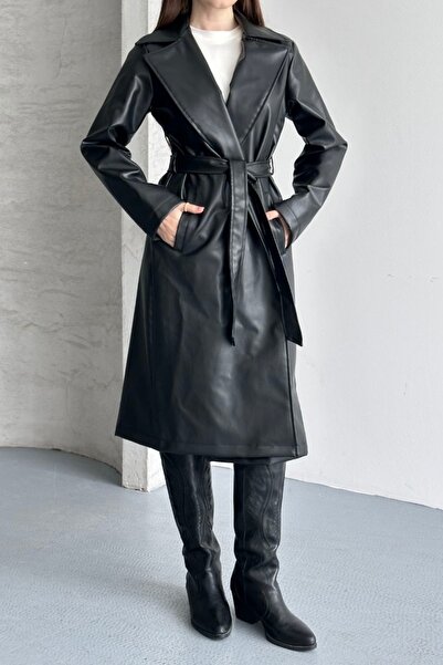 gm giyimarket New Season Women's Leather Trench Coat