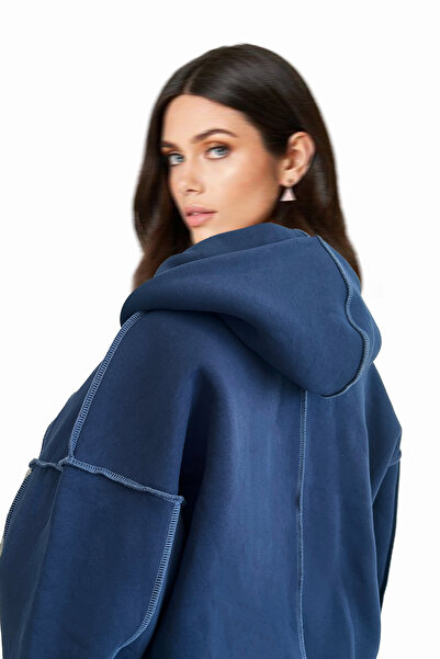 MART&MARCH Dikişli lacivert sweatshirt hırka