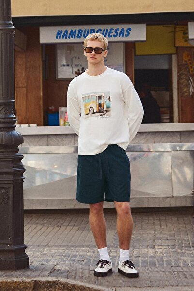 Pull & Bear شورت برمودا من مزيج الكتان